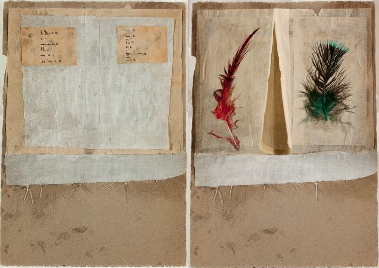 Robert Rauschenberg, Untitled [pictographs and feathers], 1952